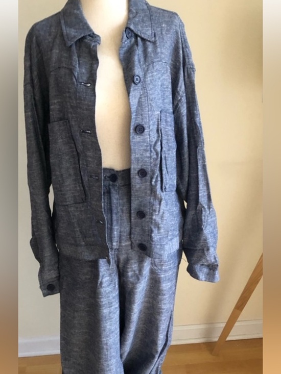 Max Studio Pants - Max Studio London Wide-Leg Linen Blend 2Pc Pant Set in Slate Gray